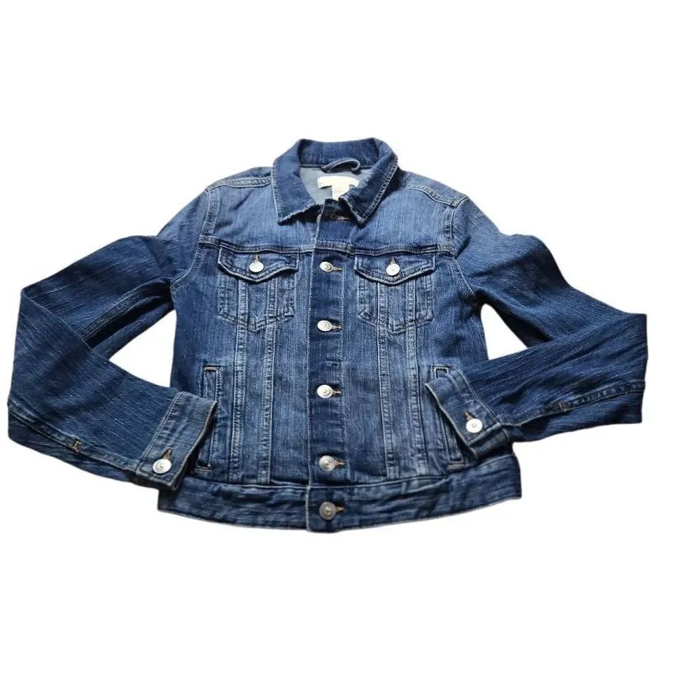H&M Button Up Casual Denim Long Sleeve Jean Jacket Womens Size 2 Blue